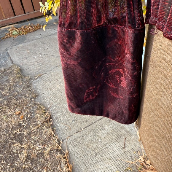 Sheer Red and Black Shimmer Pleated Blouse - Picture 5 of 9